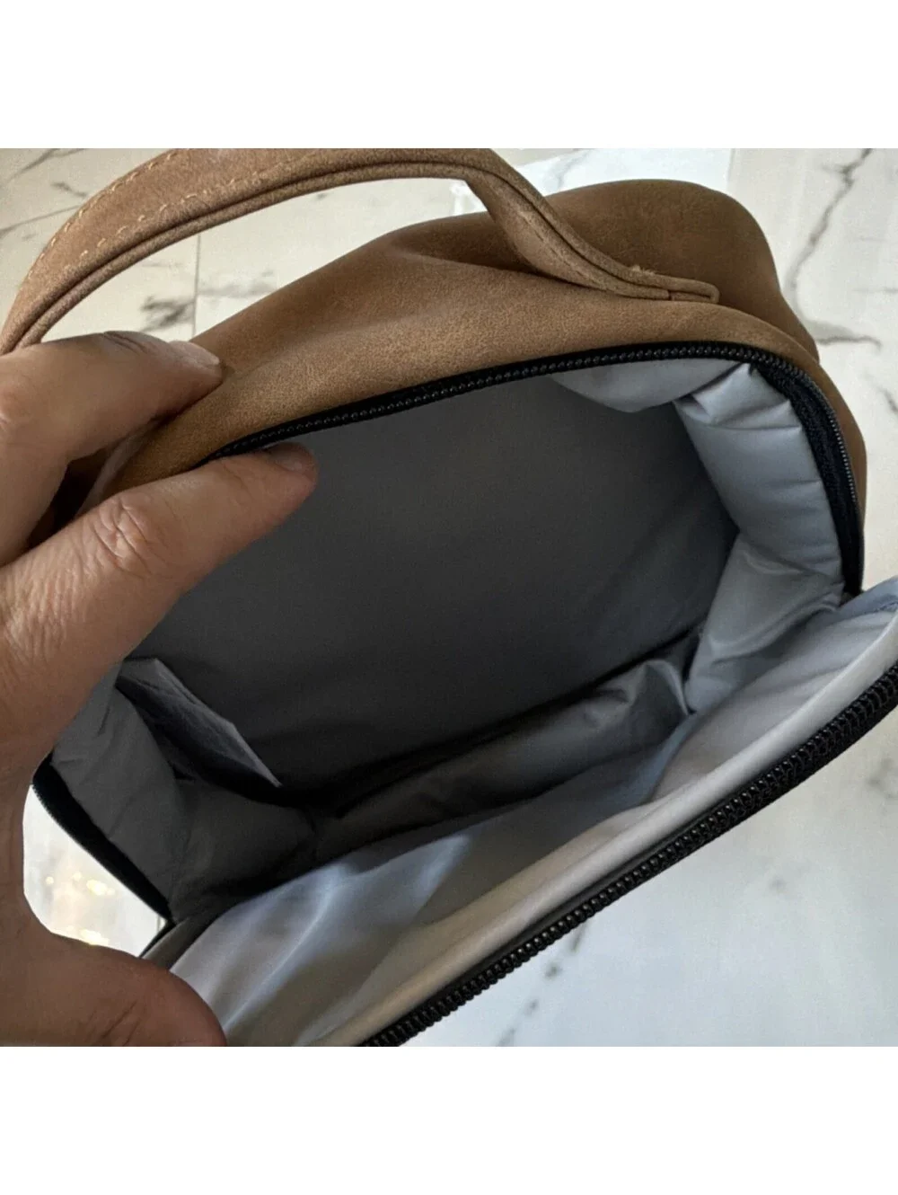 Petunia Pickle Bottom Brown Faux Leather Insulated Lunch Bag